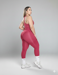 Set Activewear Cherry Red Top y Legging con Fruncido y bolsillos