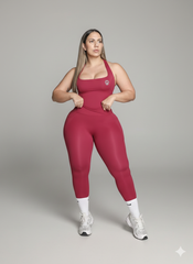 Set Activewear Cherry Red Top y Legging con Fruncido y bolsillos