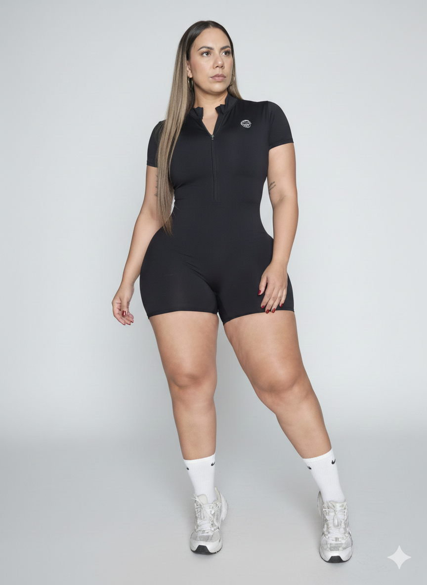 Enterizo Corto Activewear con mangas y zipper
