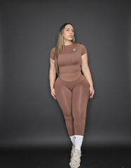 Set Activewear Camisa Mangas & Leggin Color Marrón