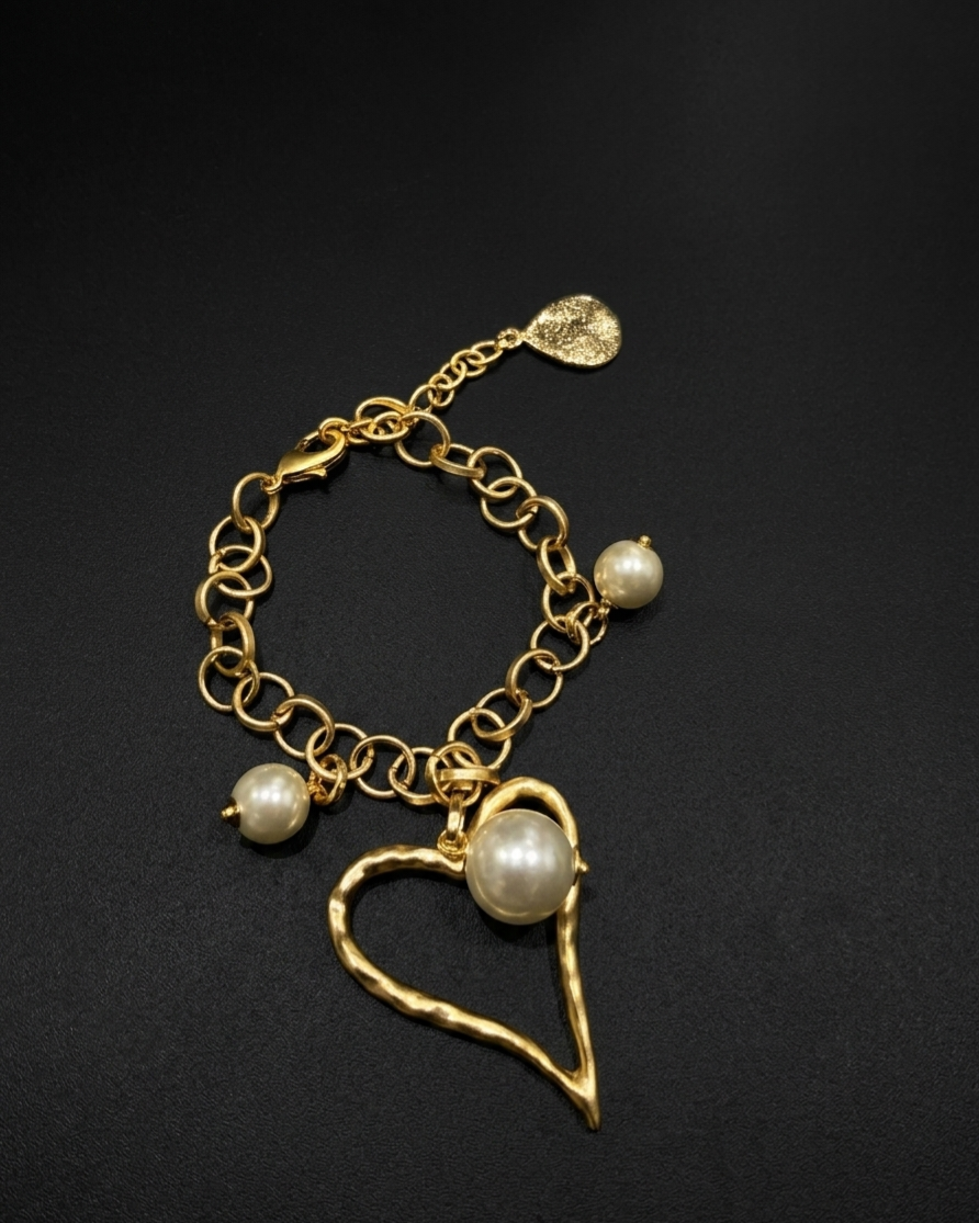 Pulsera Corazón y Perlas Línea Turca Hand-Made