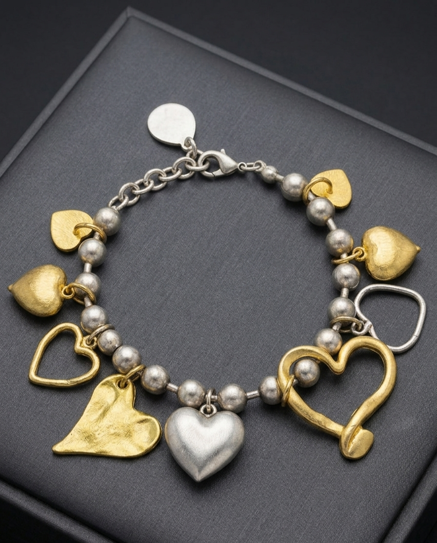 Pulsera 2 Tonos Corazones Línea Turca Hand-Made