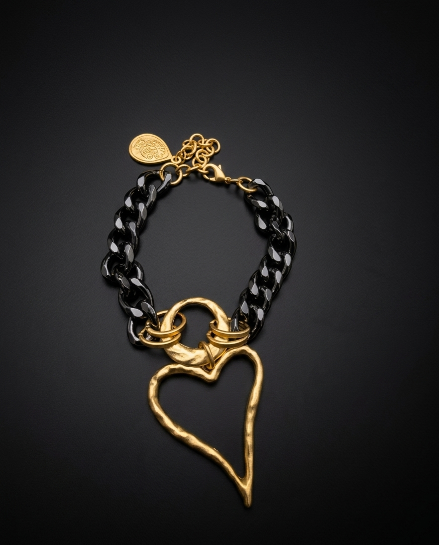 Pulsera Corazón Cadena Negra Línea Turca