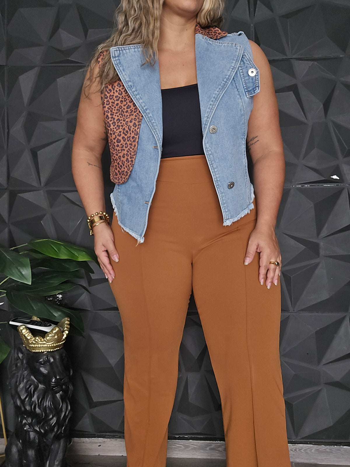 Denim leopardo vest