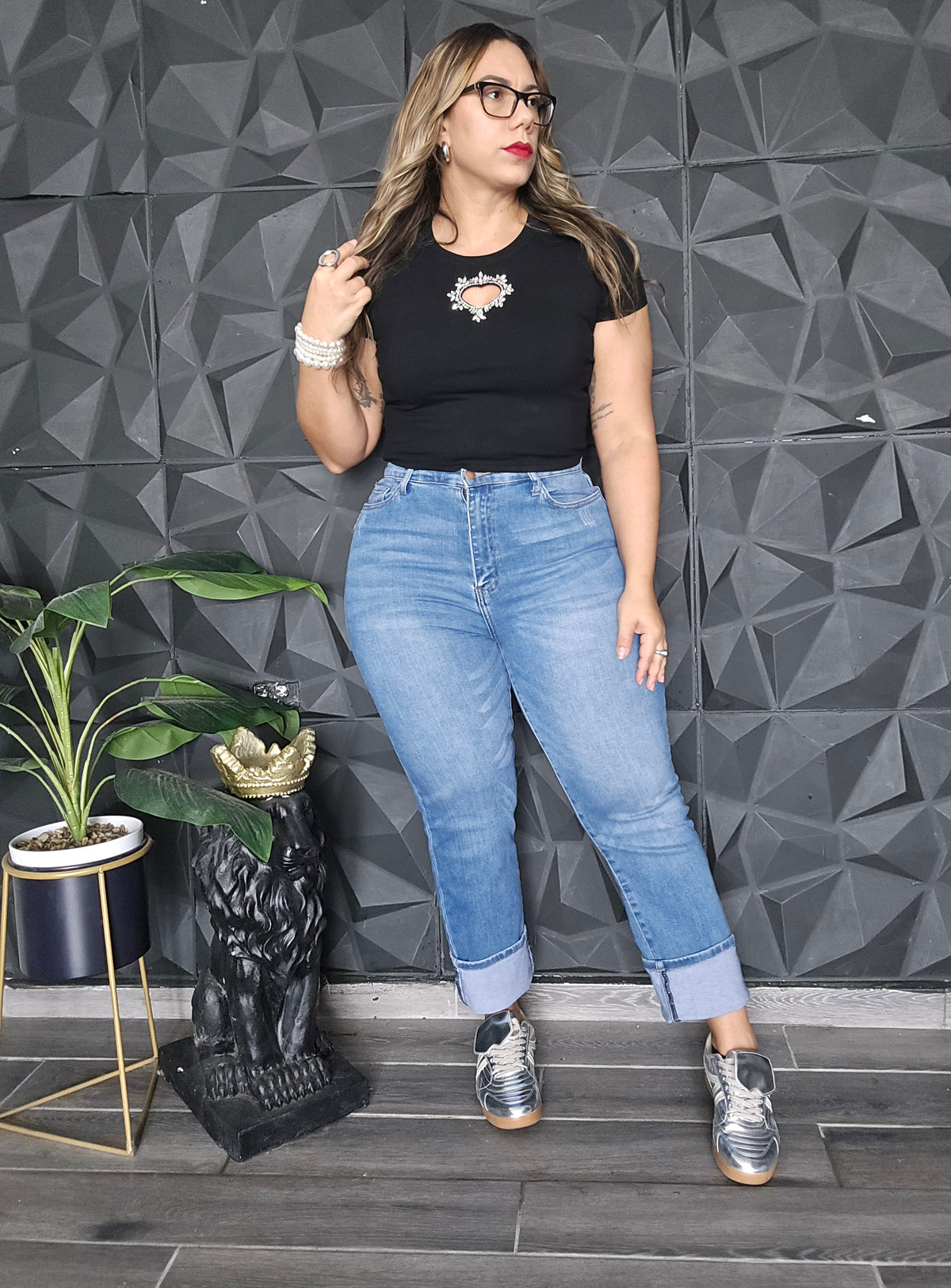 Camisa Corazón rhinestone negra