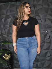 Camisa Corazón rhinestone negra