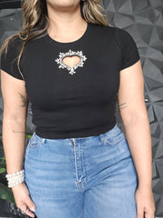 Camisa Corazón Rhinestone Negra