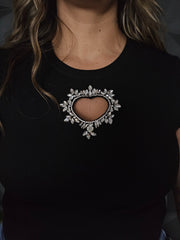 Camisa Corazón Rhinestone Negra