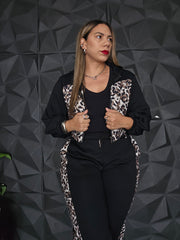 Set Hoodie Jacket Black Leopardo