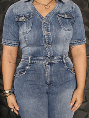 Denim Jumpsuit Botton Down
