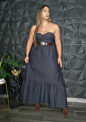 Traje strapless en denim