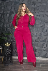 Set de pantalón & top manga larga vino