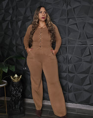 Set de pantalón & top manga larga beige