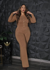 Set de pantalón & top manga larga beige