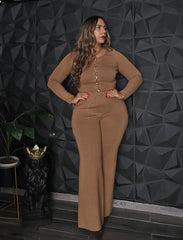 Set de pantalón & top manga larga beige