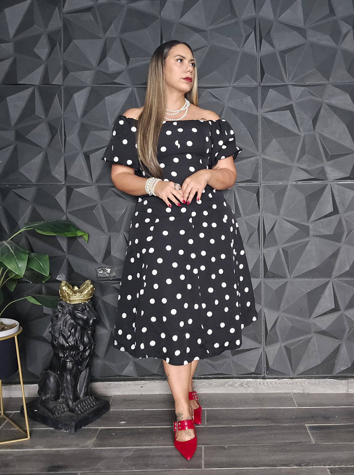 Traje Polka Dot Negro & Blanco