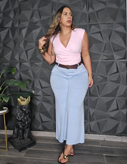 Pantalón con correa azul baby blue spandex