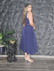 Traje Midi Polka Dot Navy Blue & White