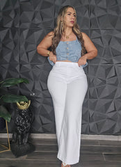 Mahón Blanco Cintura Alta Pull-On Wide Leg