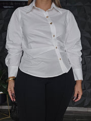 Camisa Manga Larga Blanca Botones Dorados