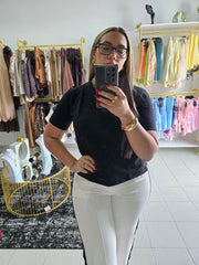 Camisa Básica Negra Con Manga Corta Línea Colombiana Strech