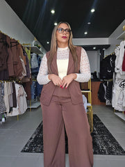 Set Colombiano Long Vest & Pantalón Café