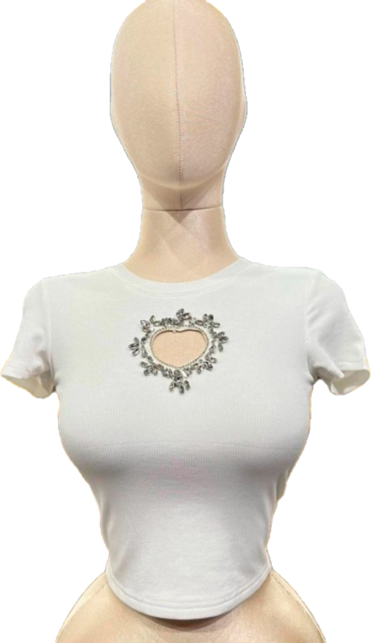 Camisa Corazón Rhinestone Blanca
