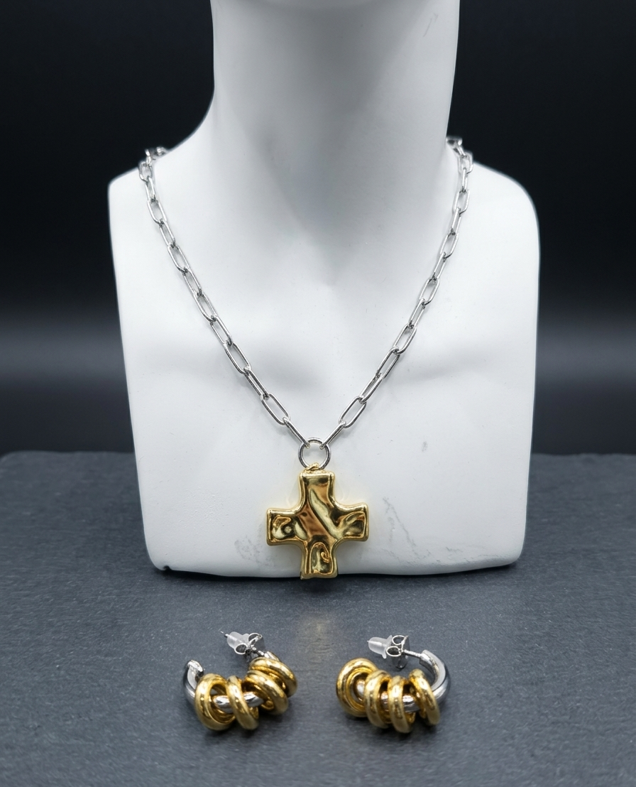 Cruz Necklace Two Tone Stainless Steel
