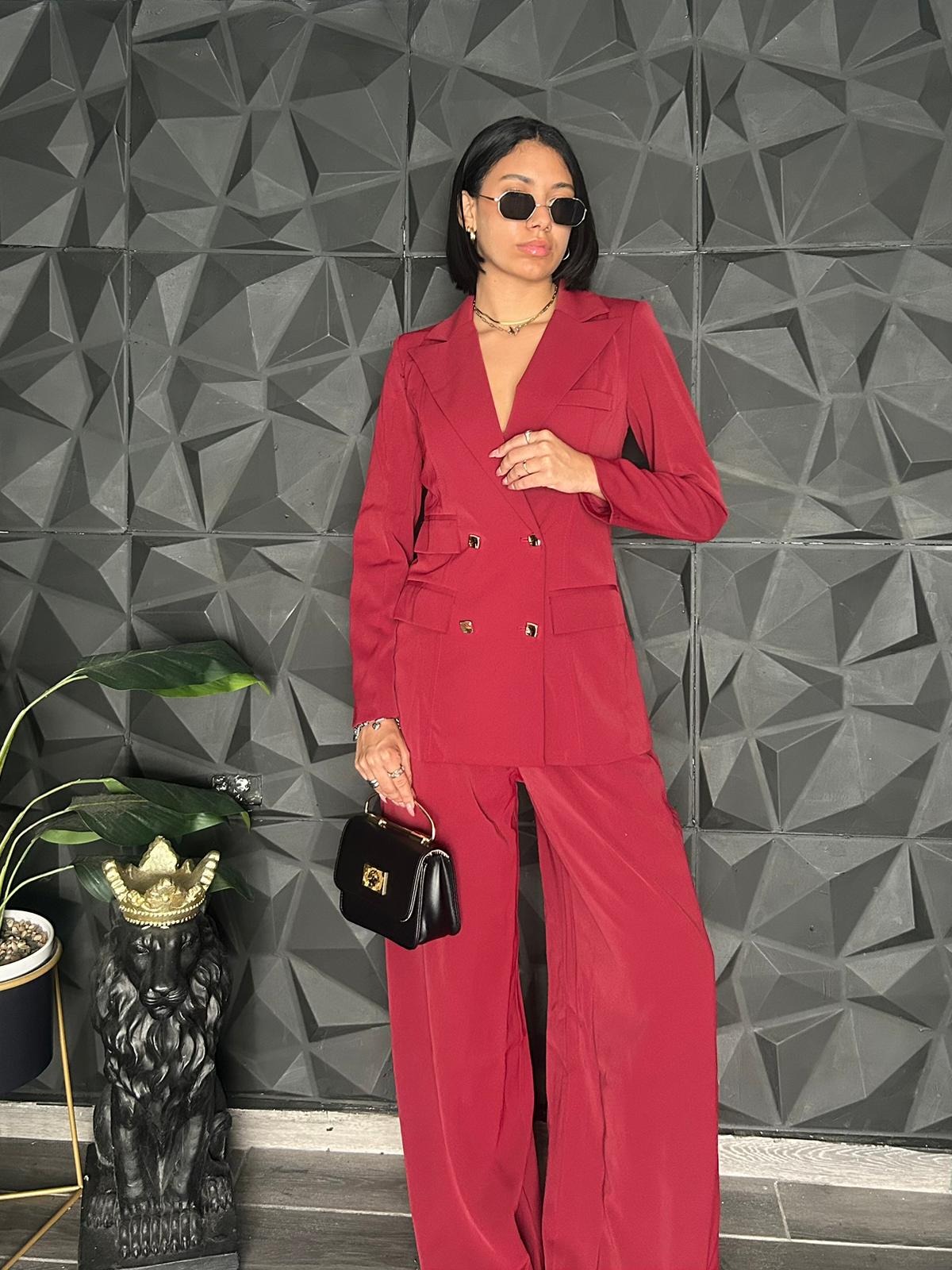 Burgandy Blazer Pant Set