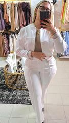 Set Jacket Rib Blanco y Beige Línea Colombiana Strech