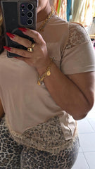 Camisa Lace Manga Corta Beige Línea Colombiana
