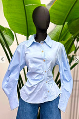 Camisa Manga Larga Azul Botones Dorados