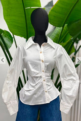 Camisa Manga Larga Blanca Botones Dorados