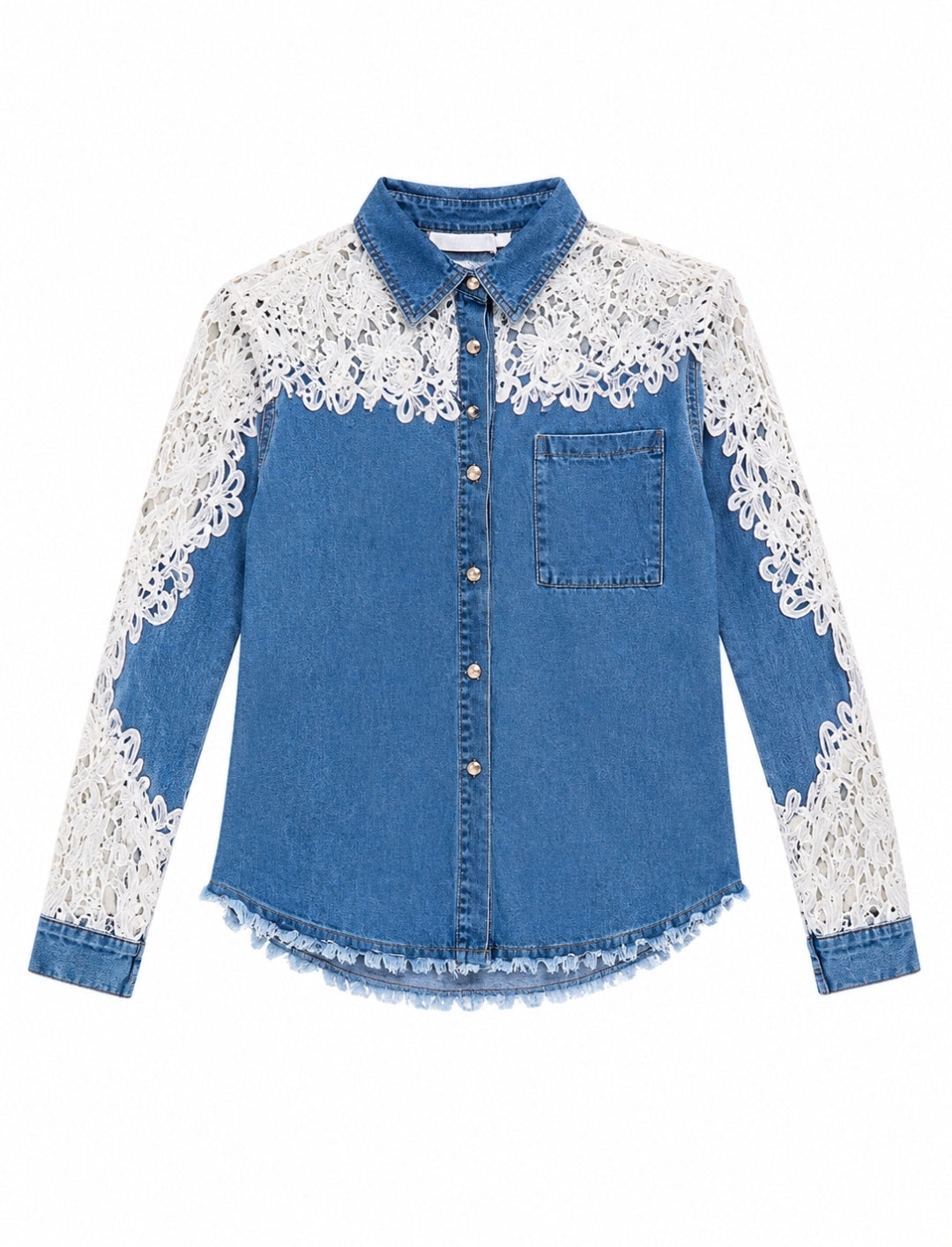 Camisa Denim Manga Larga con Detalles en Lace