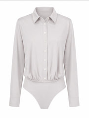 Body Stretch Manga Larga Botton Down Crema