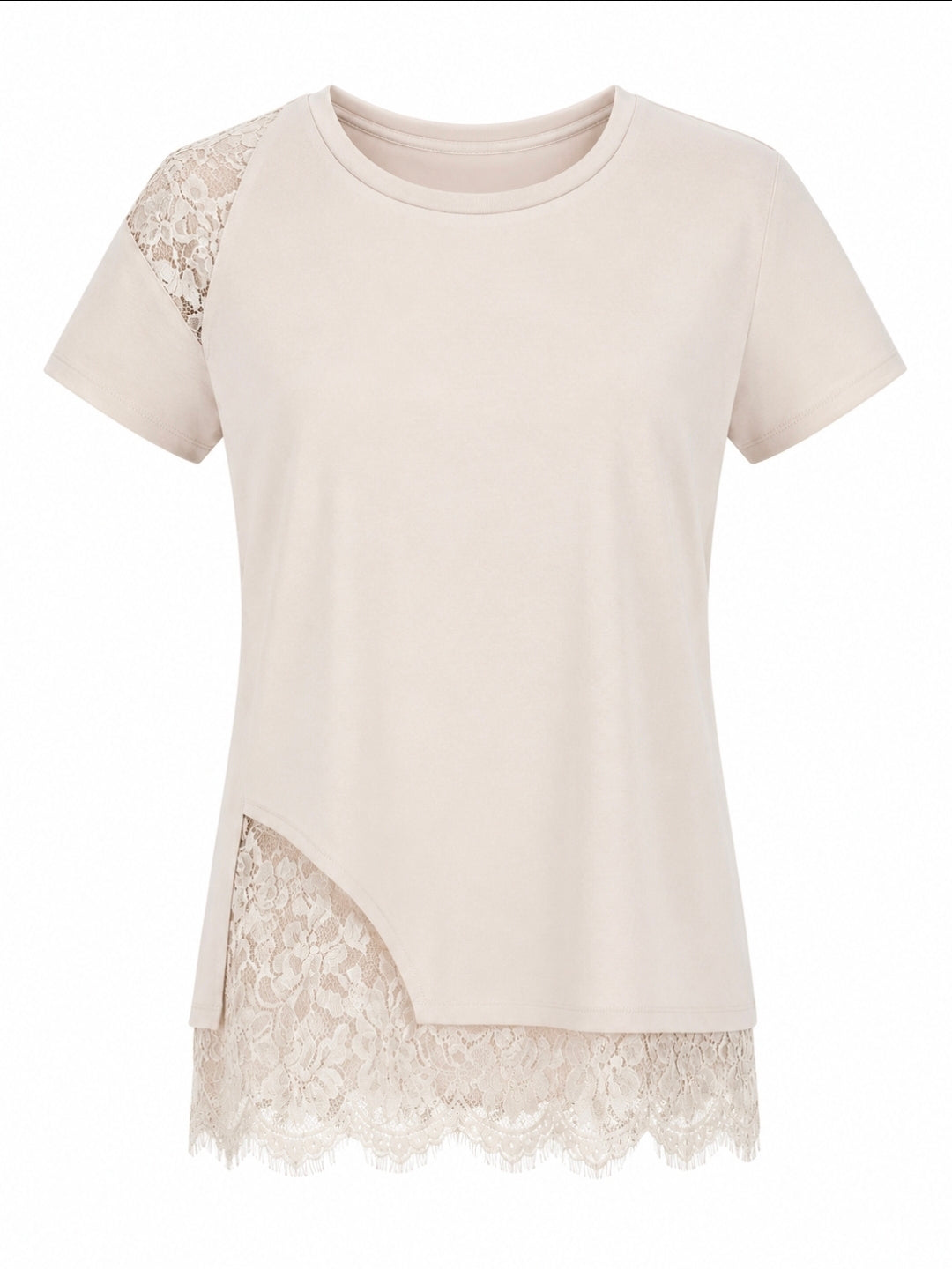 Camisa Lace Manga Corta Beige Línea Colombiana