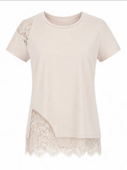 Camisa Lace Manga Corta Beige Línea Colombiana
