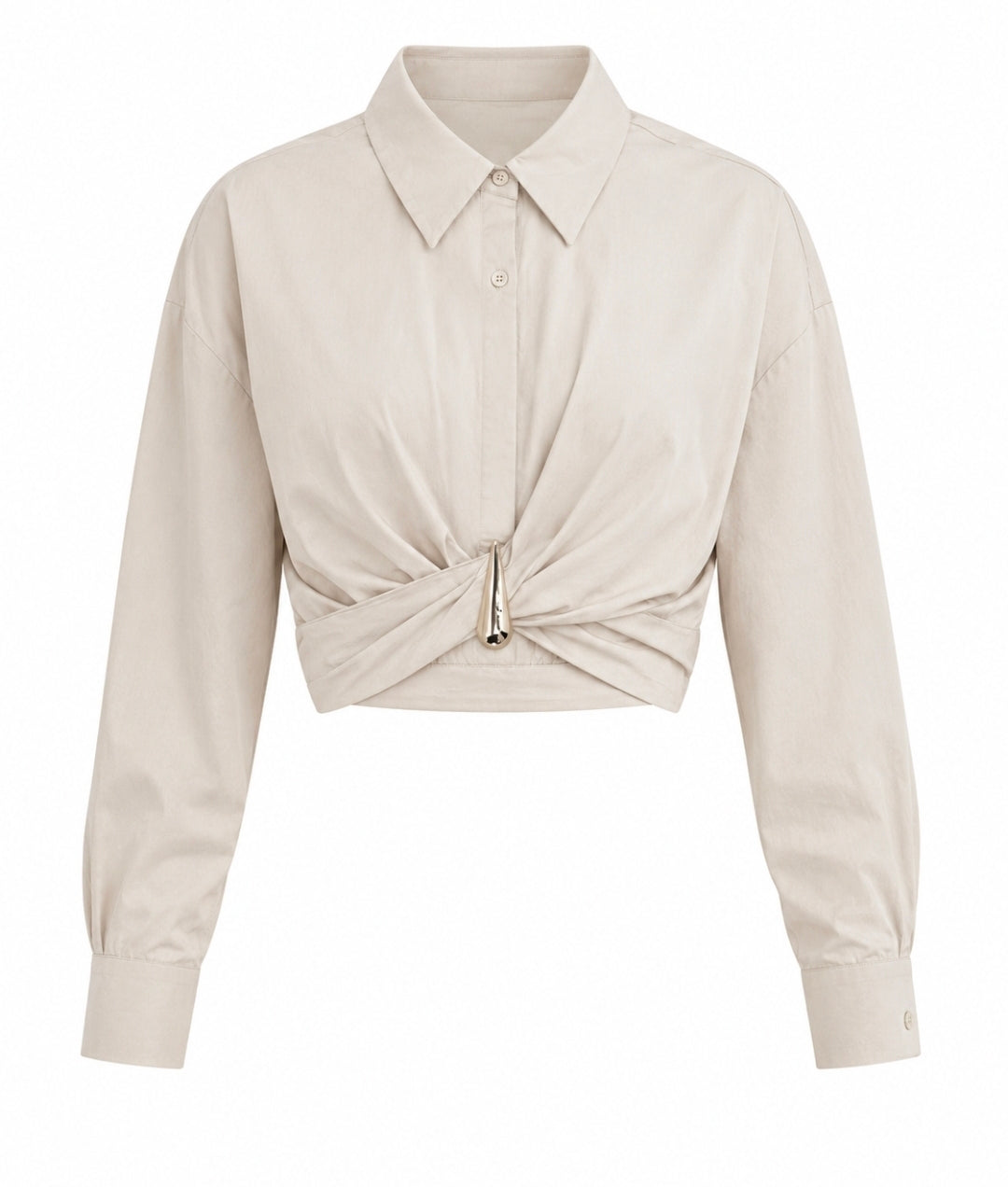 Camisa Crop con Detalle Dorado