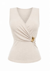Camisa beige Con Acento Dorado Strech
