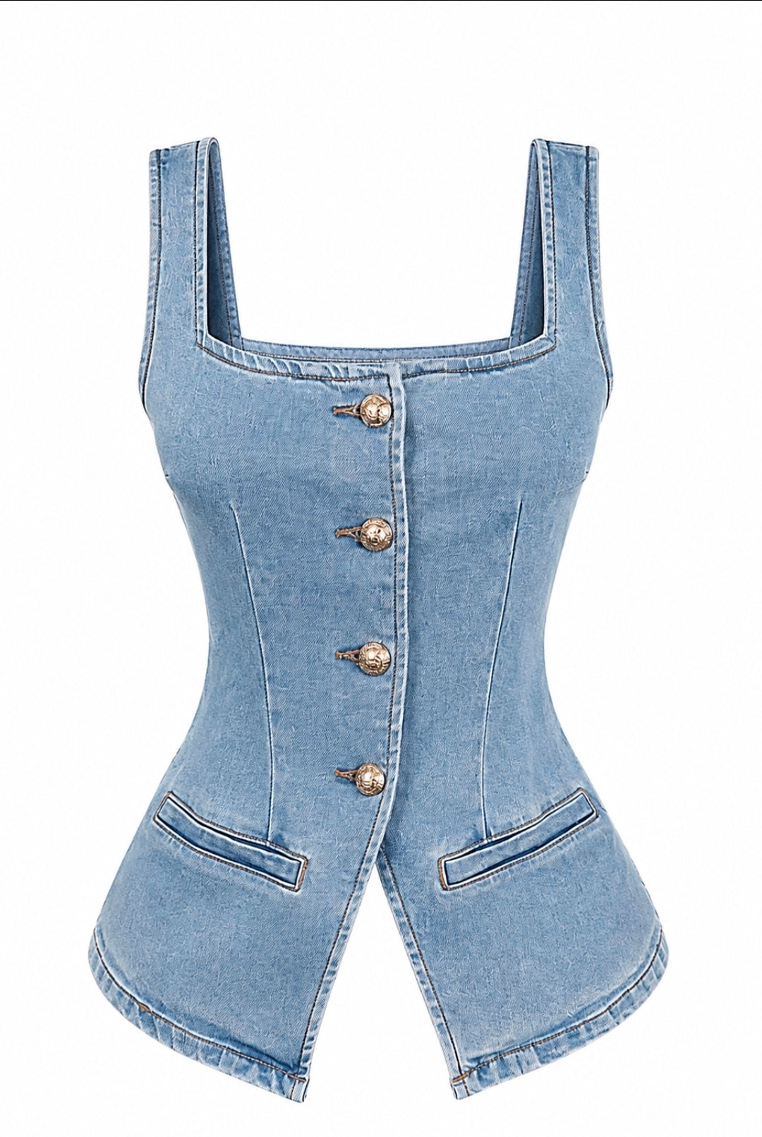 Vest en Demin Claro Botones Dorados