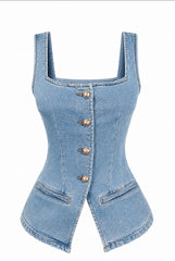 Vest en Demin Claro Botones Dorados