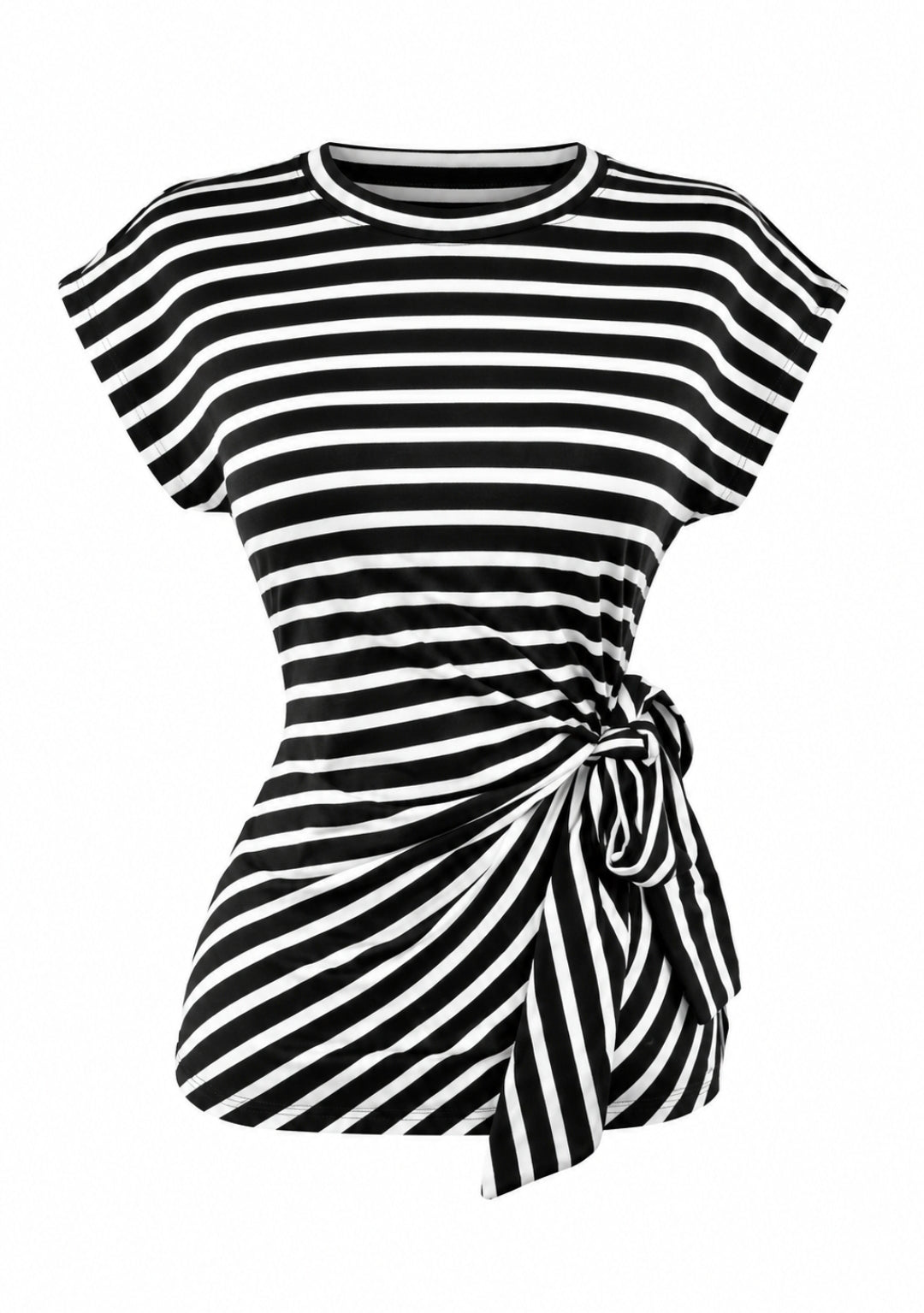 Blusa Rayas con Lazo Lateral Blanca & Negra Strech