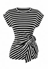 Blusa Rayas con Lazo Lateral Blanca & Negra Strech