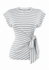Blusa Rayas con Lazo Lateral Blanca & Gris
