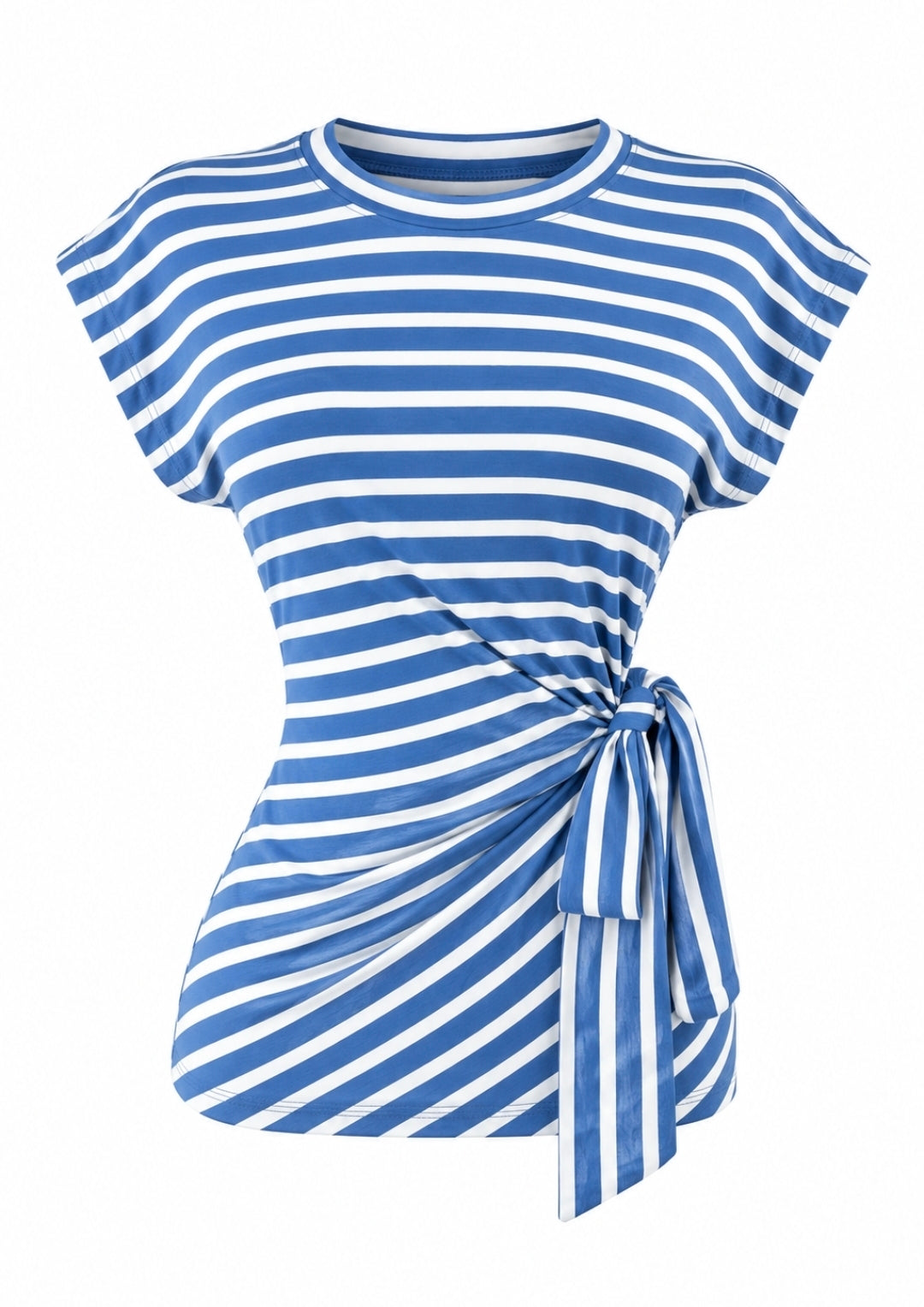 Blusa Rayas Con Lazo Lateral Blanca & Azul