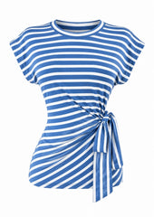 Blusa Rayas Con Lazo Lateral Blanca & Azul