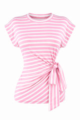 Blusa Rayas con Lazo Lateral Blanca & Rosa