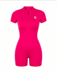 Enterizo Corto Rojo Activewear Con Mangas y Zipper