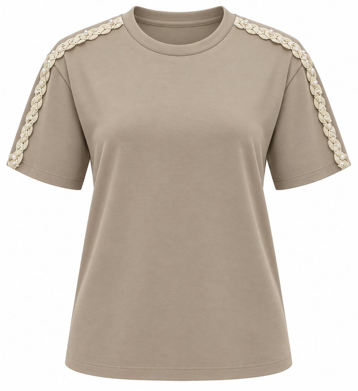 Camisa Beige Colombiana con Detalle de Perlas y Croche