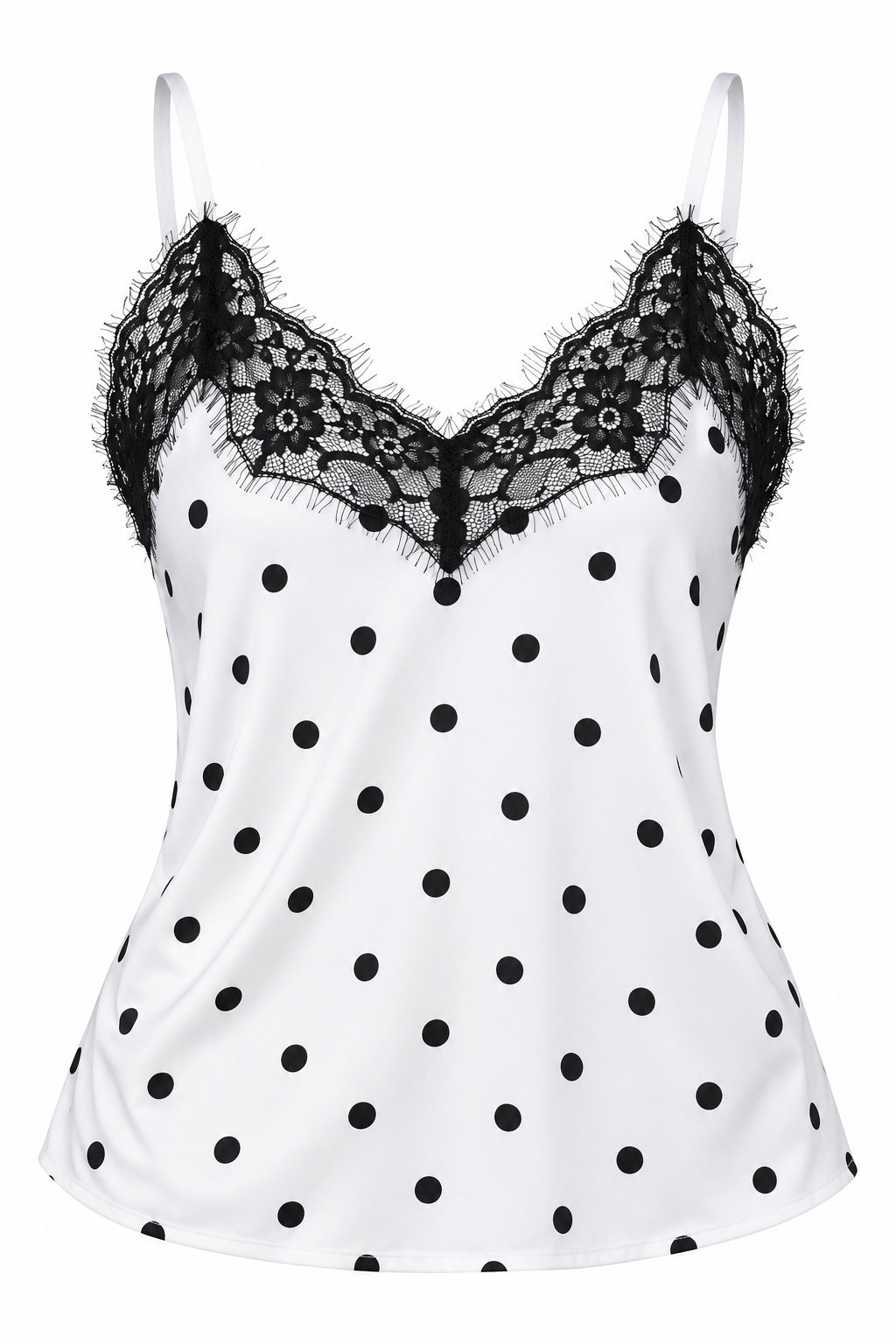 Camisa Blanca Satinada Polka Dot Con Lace Línea Colombiana
